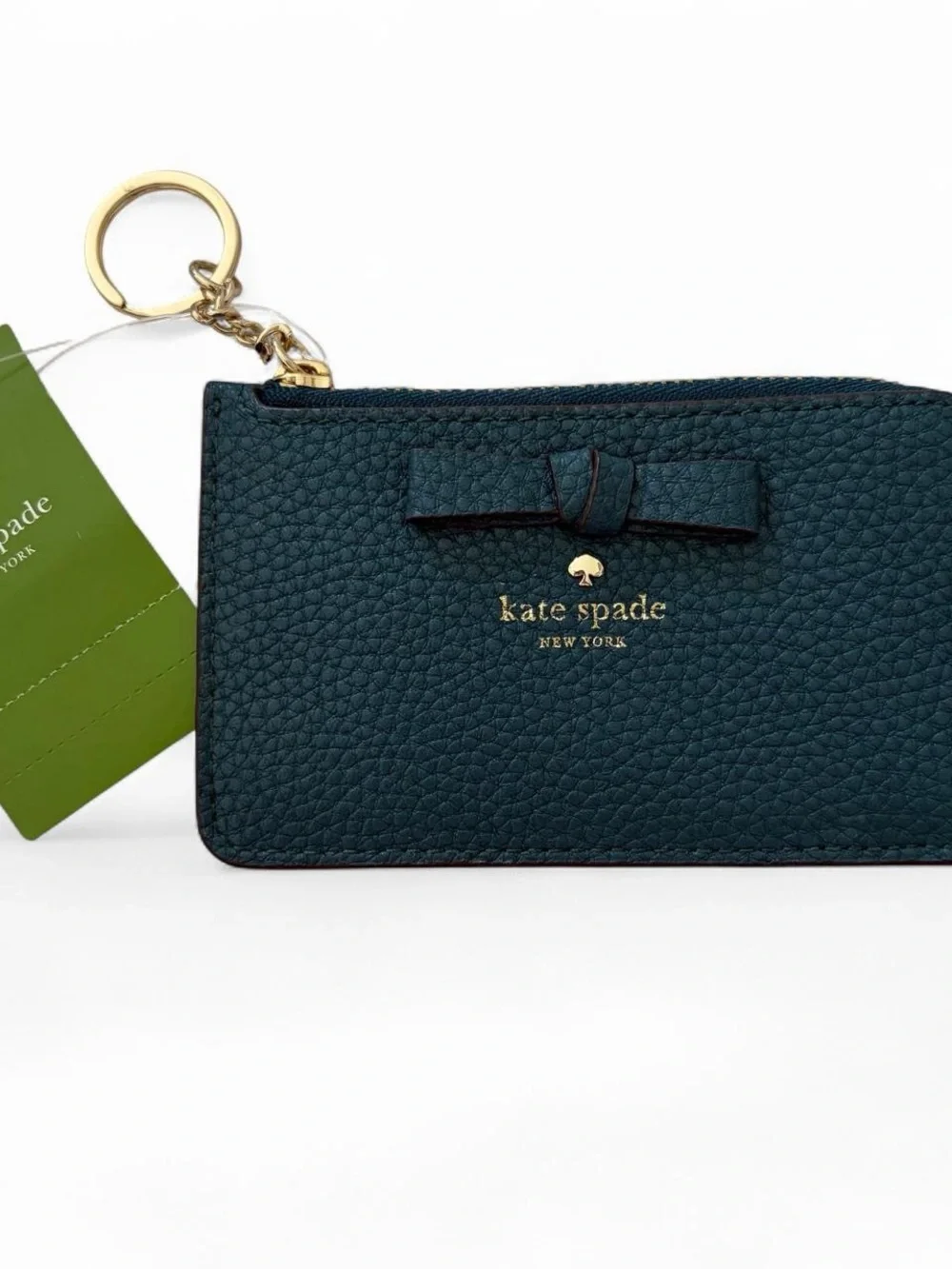 NWT kate spade evergreen Pebbled Leather Bow Key Card Pouch